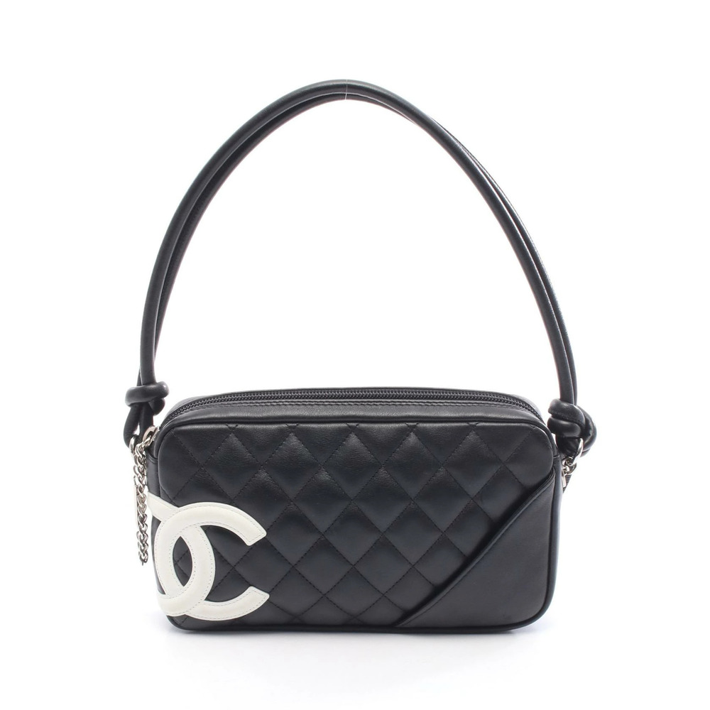 Chanel Cambon Handbag Leather Black White